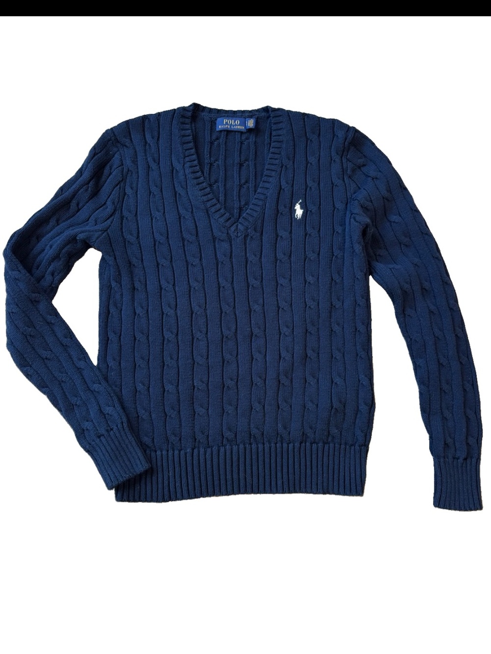 Polo by Ralph Lauren Navy Cable-Knit V-Neck Sweater with Pony Logo Size S